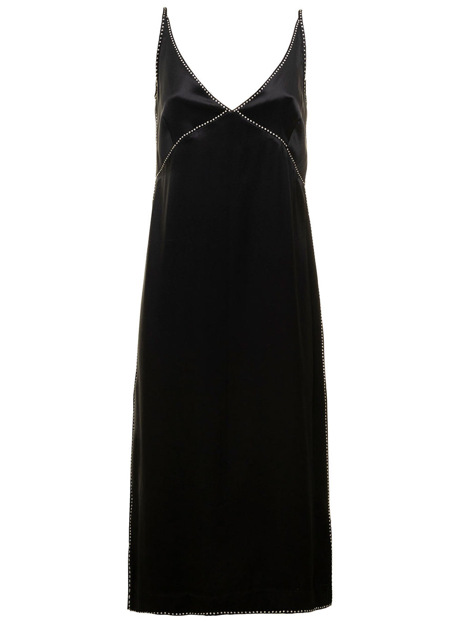 Black Slip Dress With Sequin Embellishment Acrylic