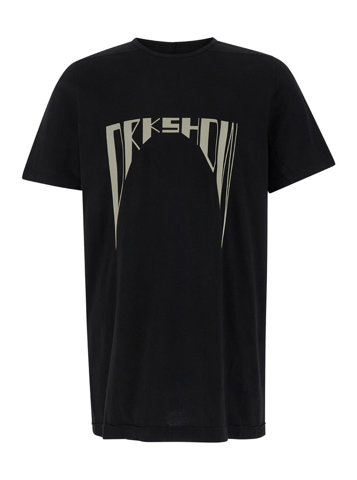 Black Crewneck T-Shirt With Logo Print On The Front Cotton Man Tshirts And Polo Shirts