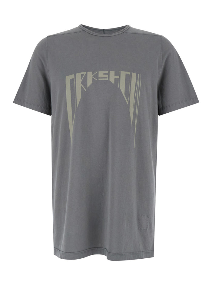 Grey Crewneck T-Shirt With Logo Print On The Front Cotton Man Tshirts And Polo Shirts