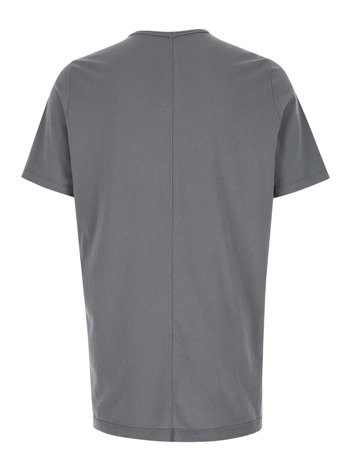 Grey Crewneck T-Shirt With Logo Print On The Front Cotton Man Tshirts And Polo Shirts