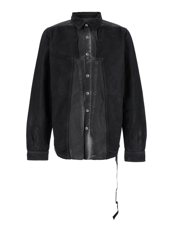 Grey Shirt With Classic Collar And Faded Effect Cotton