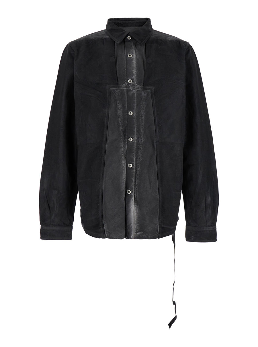 Grey Shirt With Classic Collar And Faded Effect Cotton