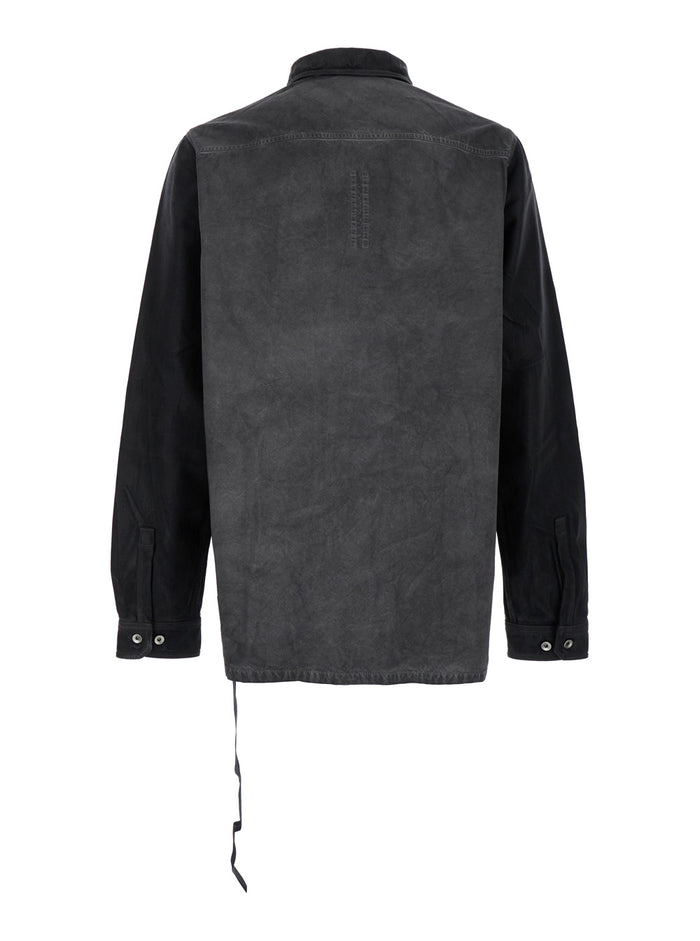 Splintered Grey Shirt with Classic Collar and Faded Effect in Cotton Man Blouses
