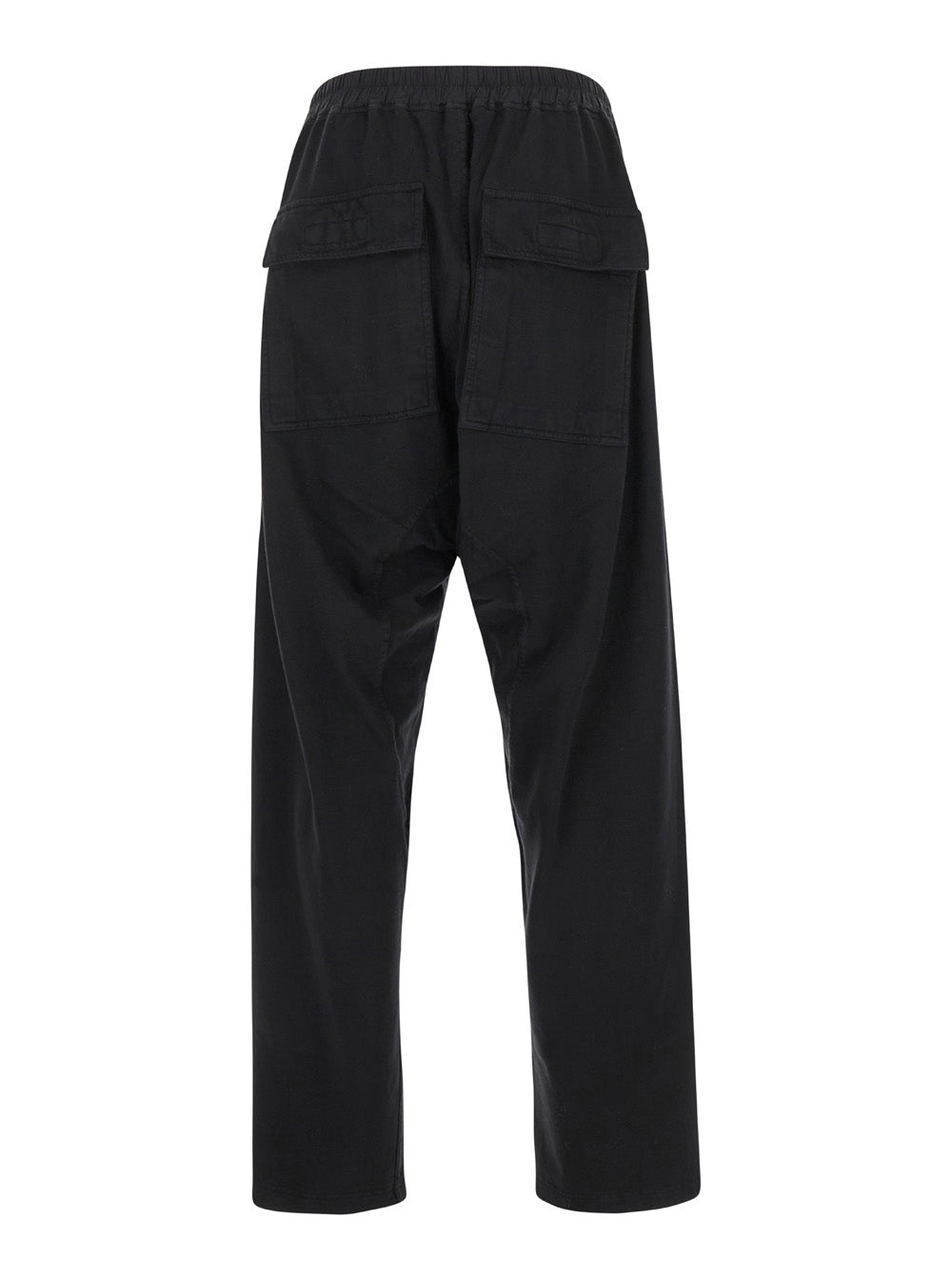Black Cargo Pants With Elastic Waist Drawstrings And Drop Crotch Cotton Man Trousers