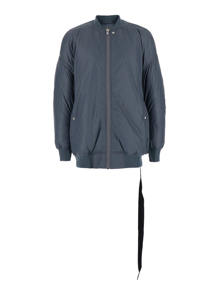 Grey Jumbo Flight Bomber Jacket With Strap Detail Tech Fabric Man Nylon