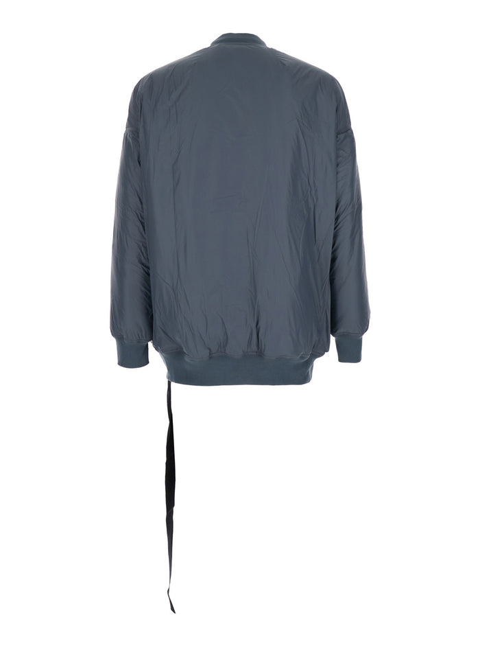 Grey Jumbo Flight Bomber Jacket With Strap Detail Tech Fabric Man Nylon