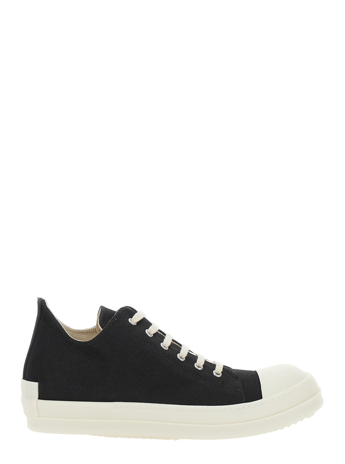 Black And White Low Top Sneakers With Logo Detail On The Heel Tab Cotton Man