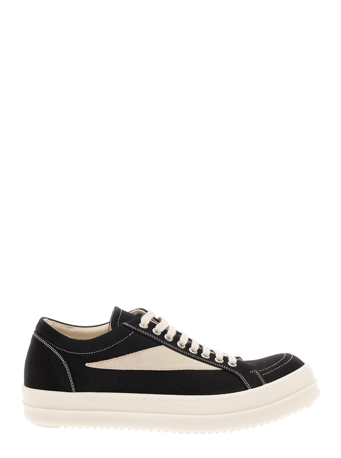 Vintage Sneaks Black Low Top Sneakers With Suede Detail Canvas Man Cotton