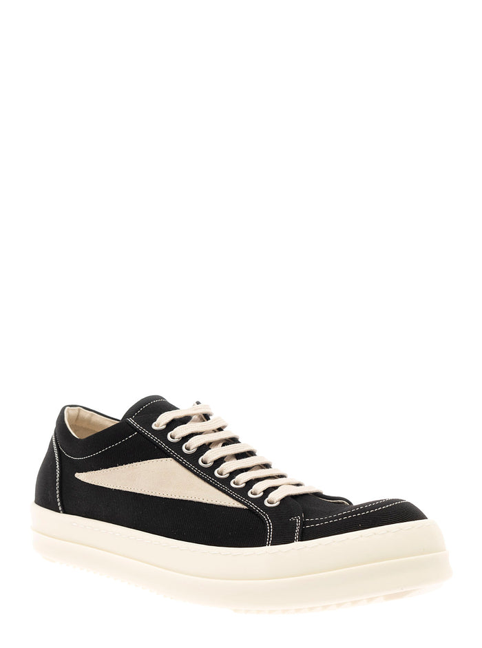 Vintage Sneaks Black Low Top Sneakers With Suede Detail Canvas Man Cotton