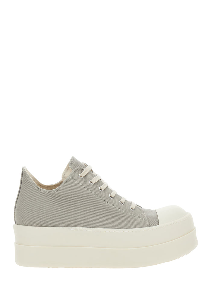 Grey Low Top Sneakers With Double Bumper Cotton Man White
