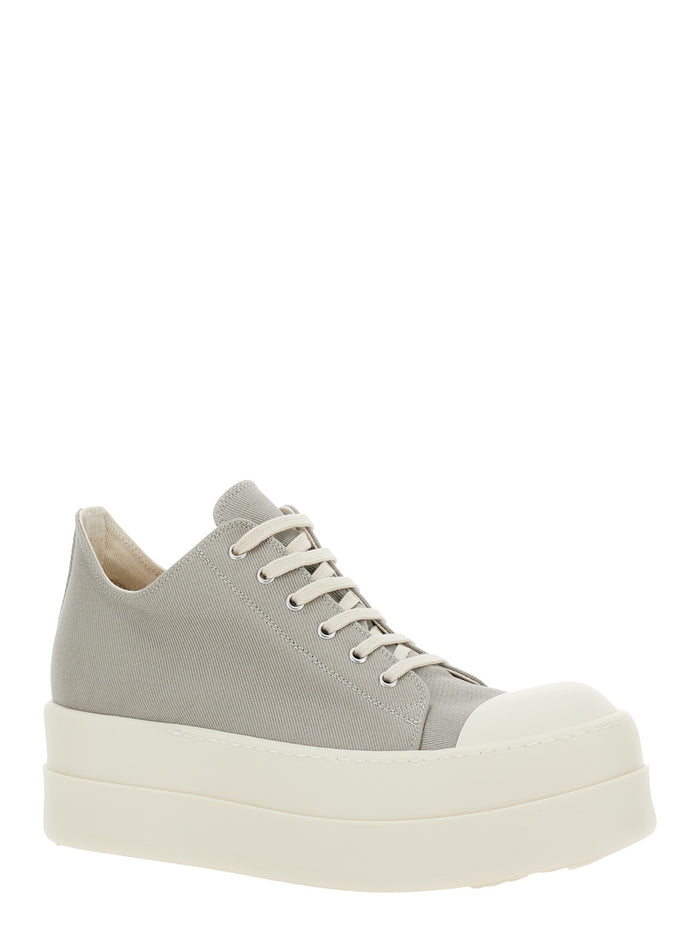 Grey Low Top Sneakers With Double Bumper Cotton Man White