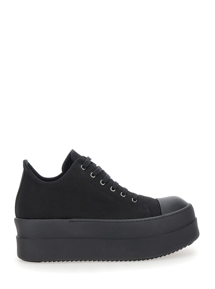Black Low Top Sneakers With Double Bumper Cotton Man