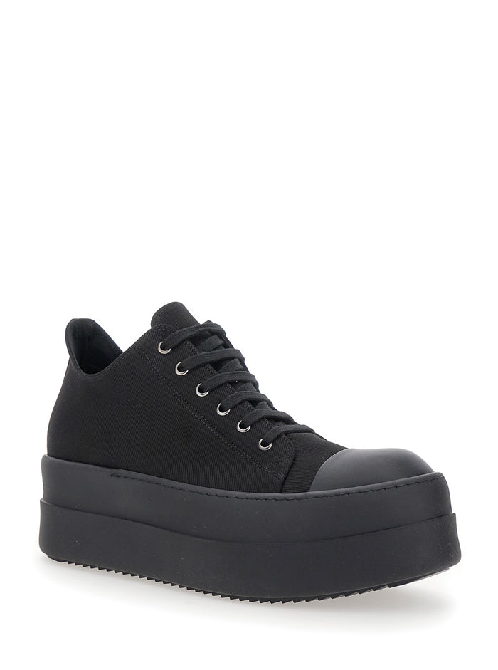 Black Low Top Sneakers With Double Bumper Cotton Man