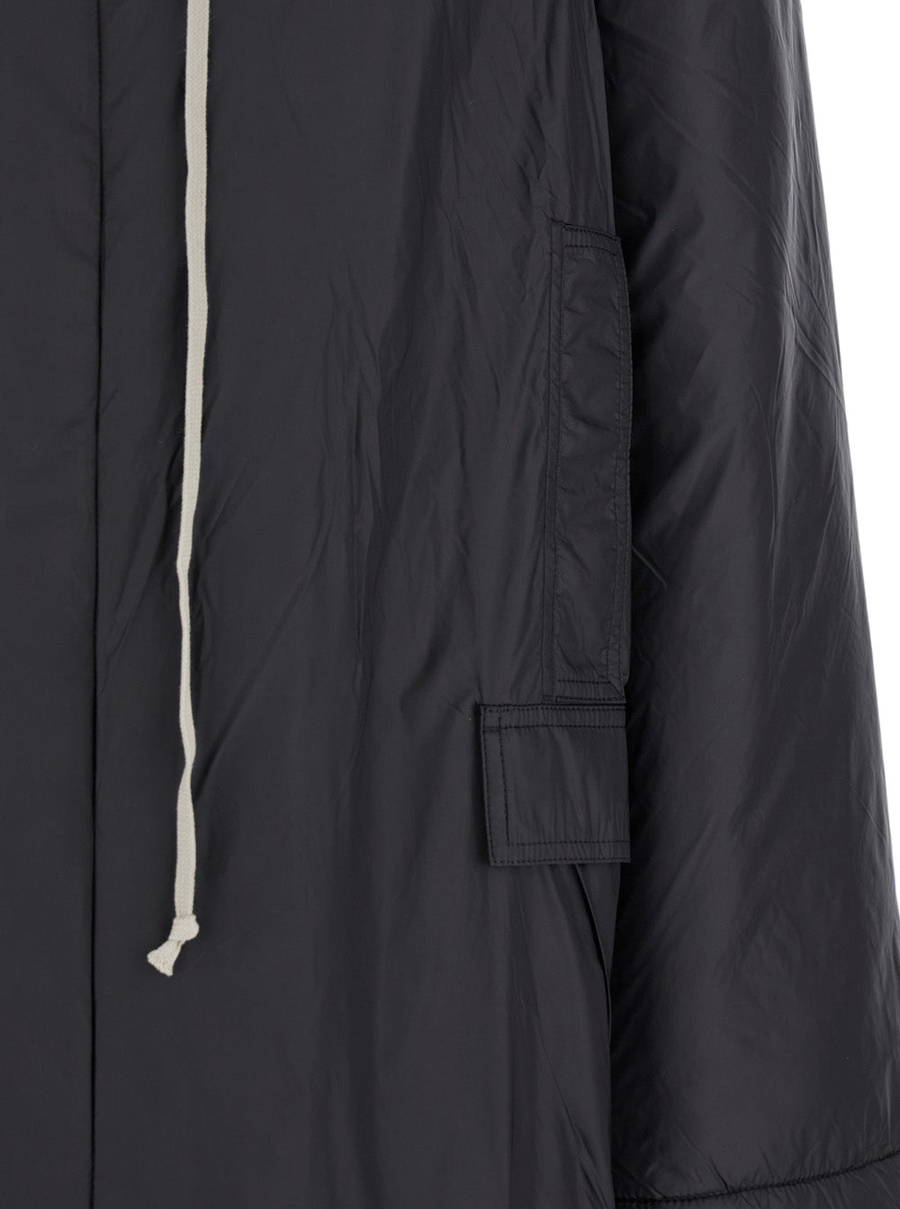 Fishtail Black Parka With Drawstring Hood And Hem Tech Fabric Man Nylon