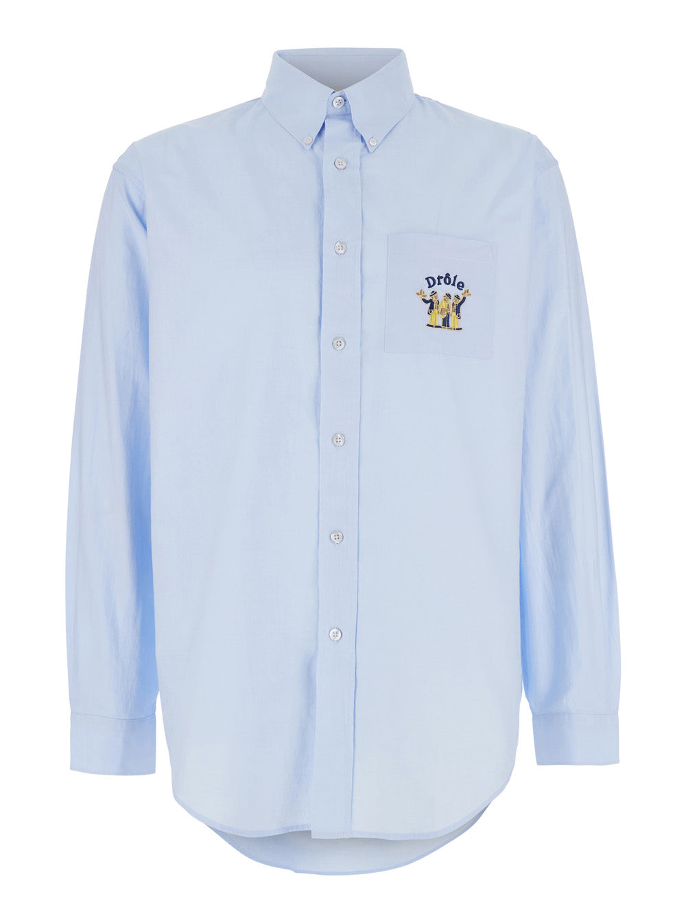 La Chemise Oxford Light Blue Shirt With Pointed Collar And Logo Print On The Front Cotton Man Blouses