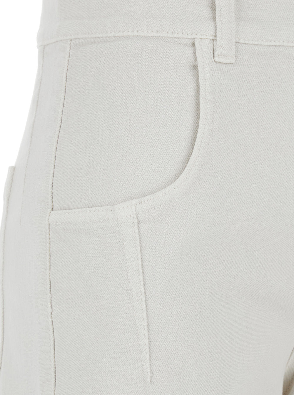 White Pants With High Waist And Belt Loops Pences Details Cotton Stretch Woman Trousers