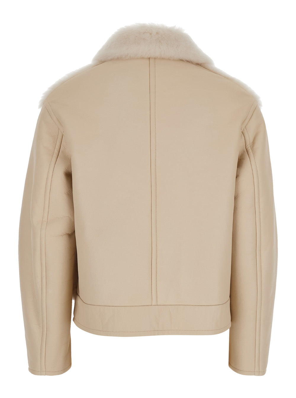 Beige Shearling Jacket With Zip Closure Leather Woman Lamb And Furs
