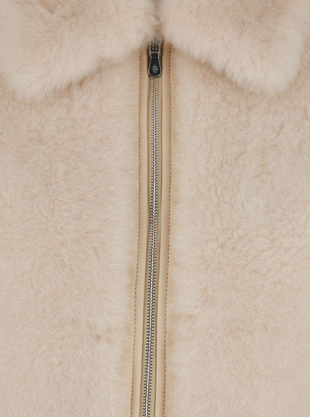 Beige Shearling Jacket With Zip Closure Leather Woman Lamb And Furs