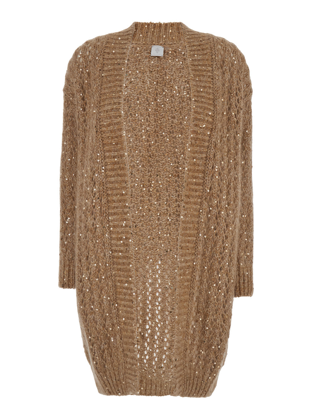 Long Beige Cardigan With All-Over Sequins Cotton And Mohair Woman Jersey