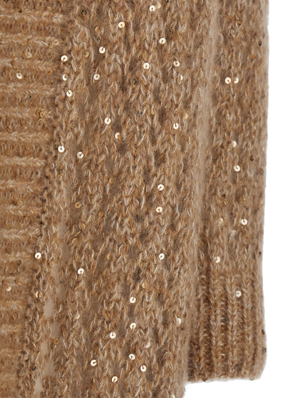 Long Beige Cardigan With All-Over Sequins Cotton And Mohair Woman Jersey