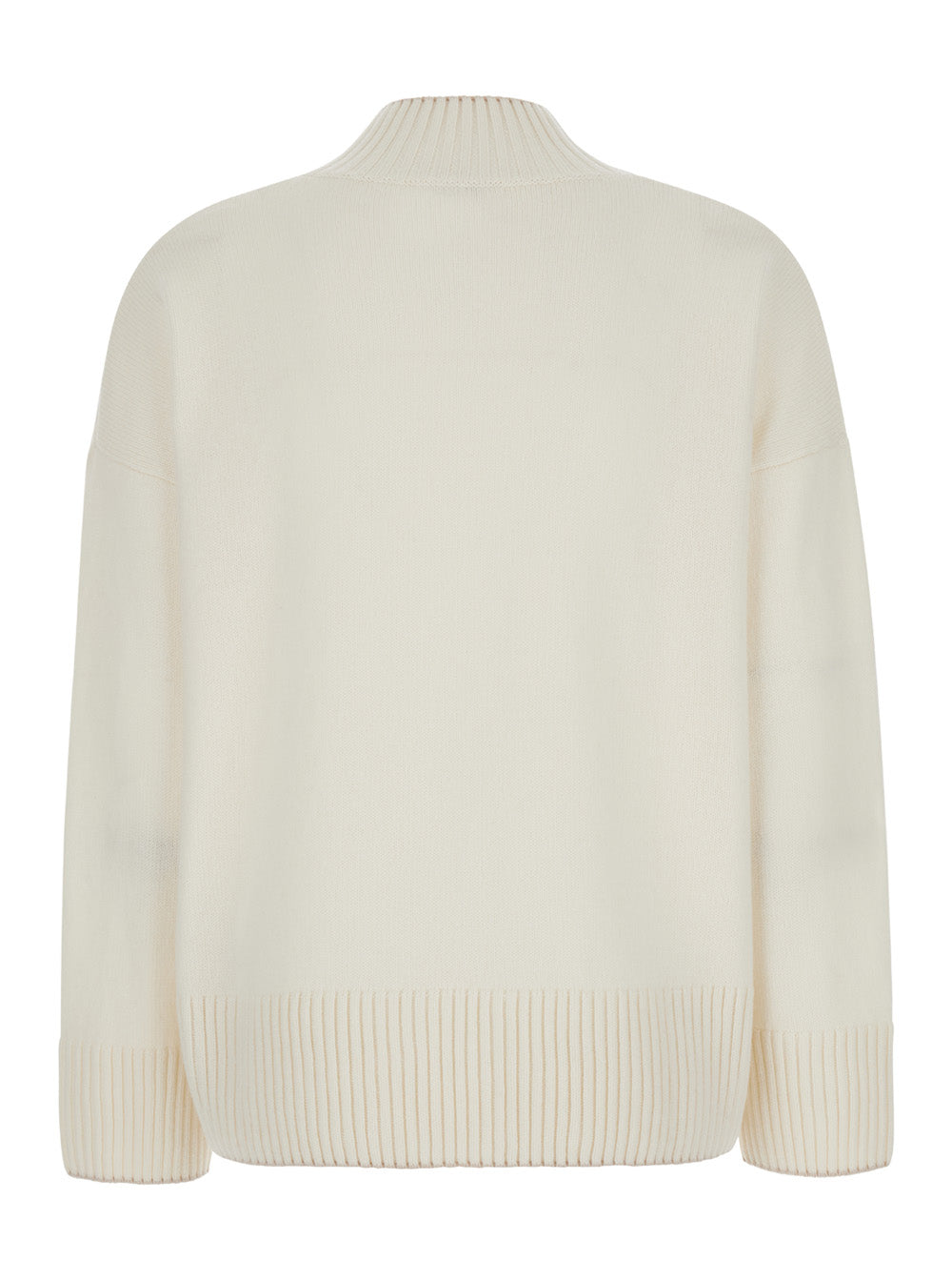 White Sweater With High Neck And Dropped Shoulders Cashmere Woman Jersey