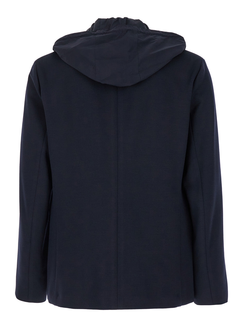Blue Double-Breasted Jacket With Detachable Hood Wool Blend Man Blu Polyester Elastane Blazers
