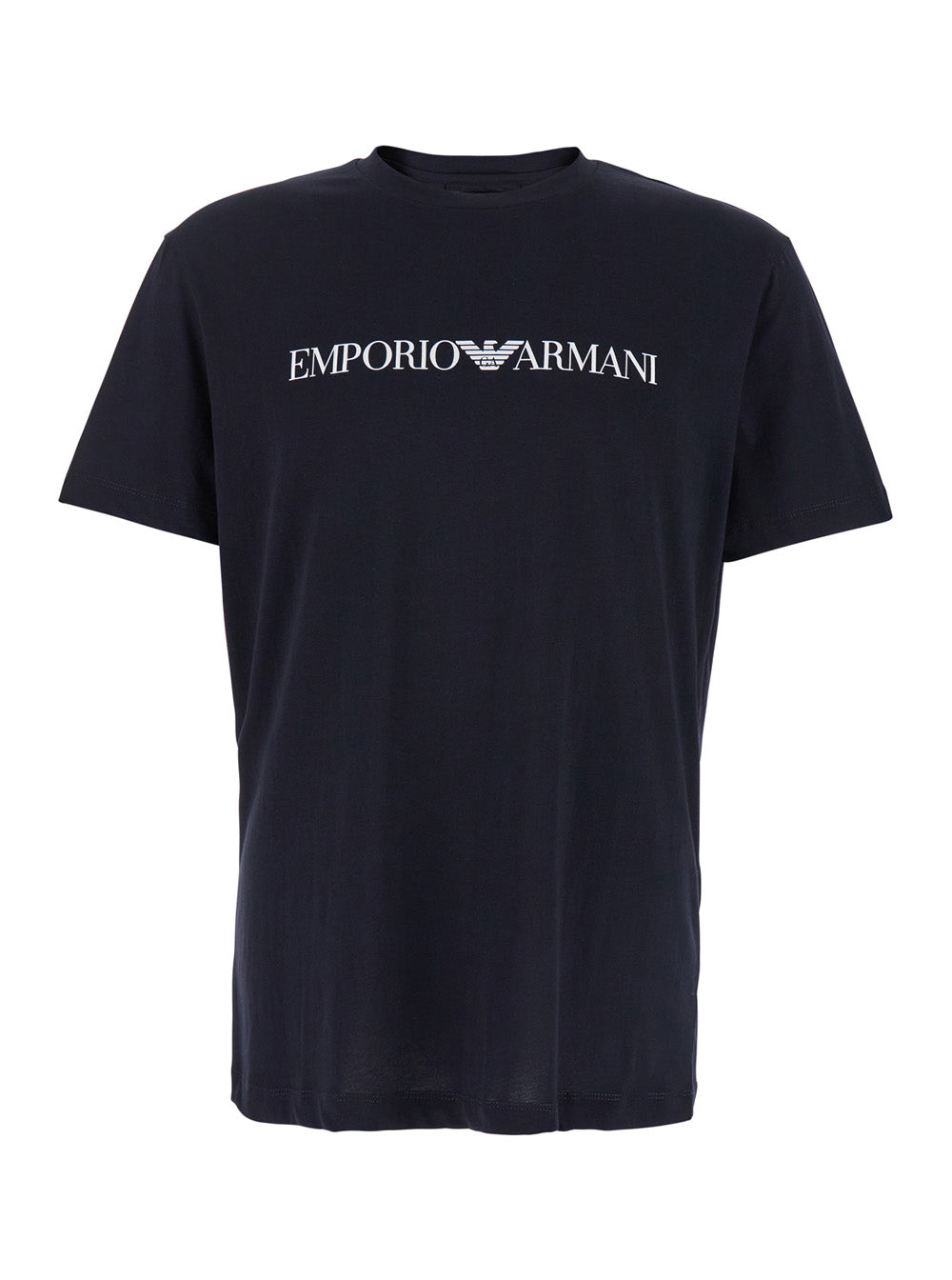 Blue T-Shirt With Contrasting Logo Lettering Print Cotton Man Blu Tshirts And Polo Shirts