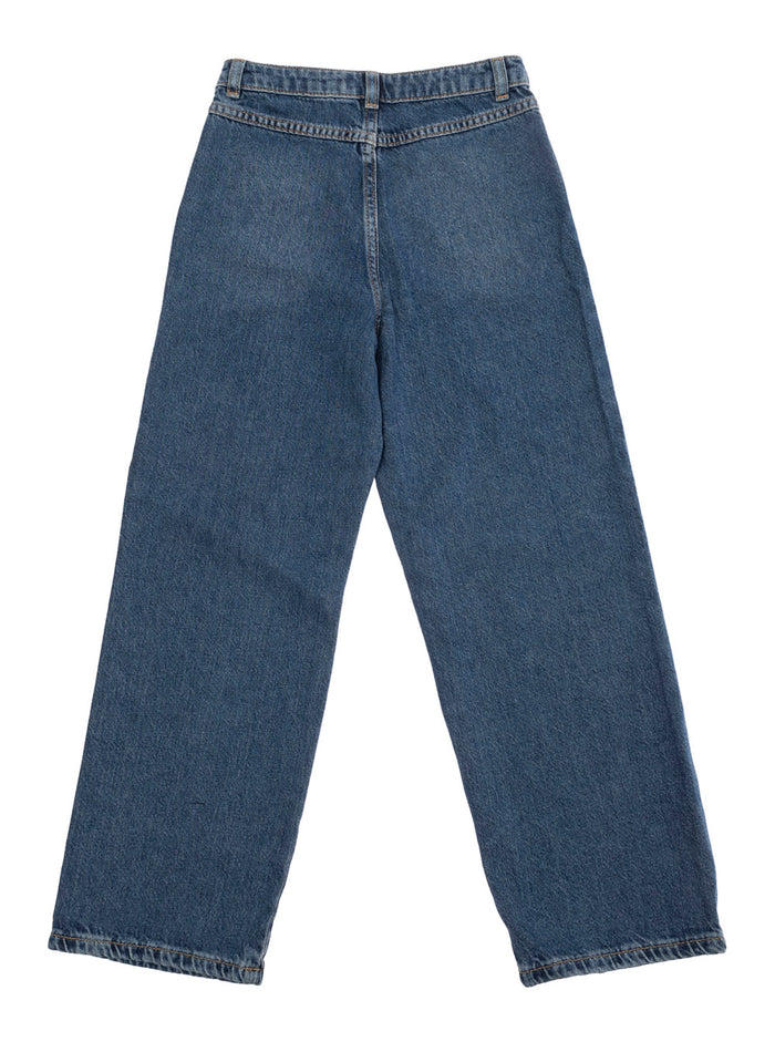 Blue Jeans With High Waist And Logo Detail On The Front Denim Girl Blu Cotton Trousers