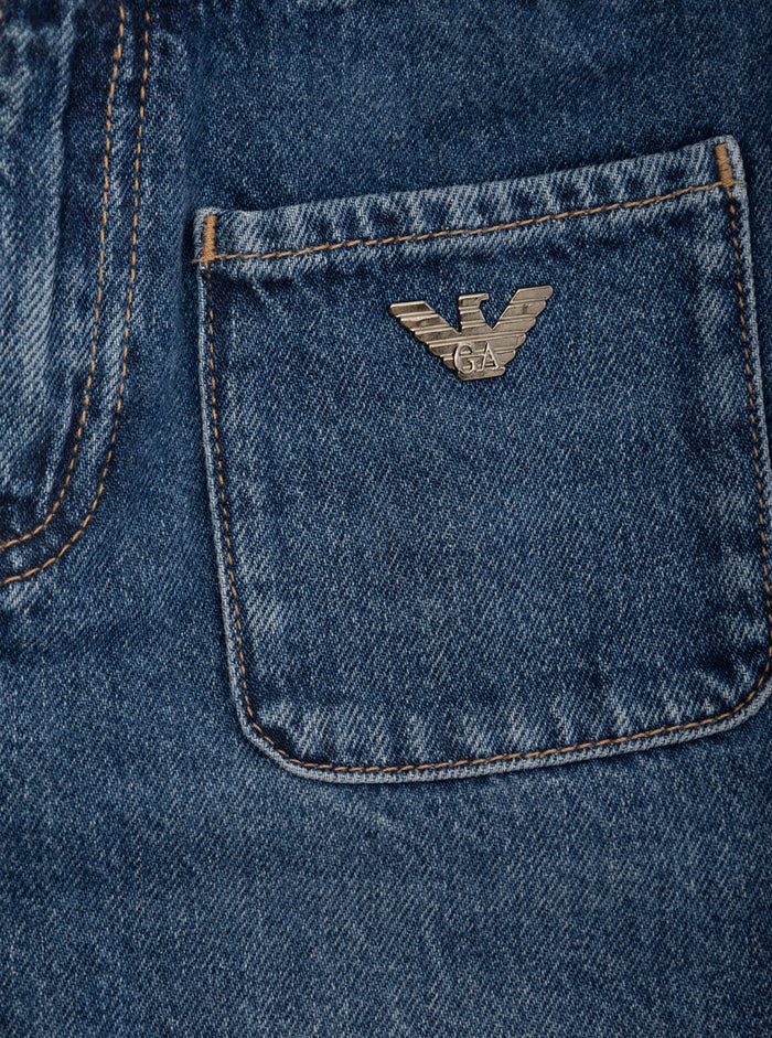 Blue Jeans With High Waist And Logo Detail On The Front Denim Girl Blu Cotton Trousers