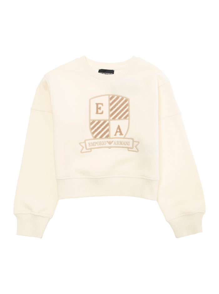 White Sweatshirt With Jacquard Crest Cotton Girl Polyester Sweatshirts