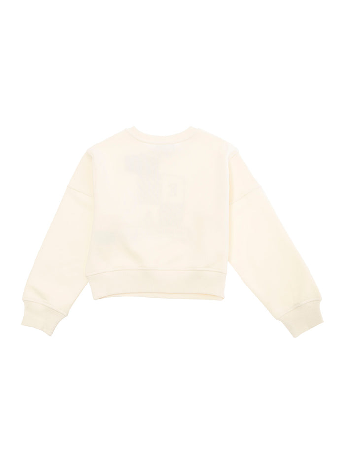 White Sweatshirt With Jacquard Crest Cotton Girl Polyester Sweatshirts