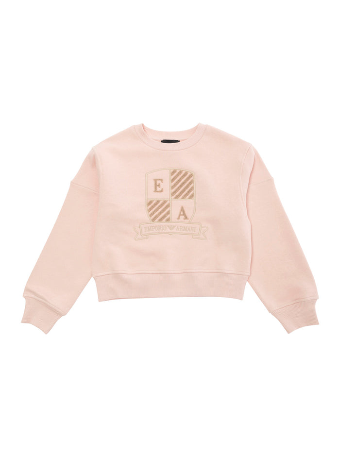 Pink Sweatshirt With Jacquard Crest Cotton Girl Polyester Sweatshirts