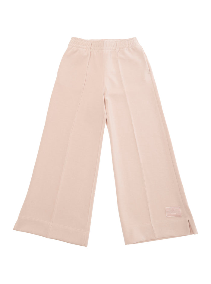 Pink Pants With Elastic Waistband And Logo Patch Fabric Woman Polyester Trousers