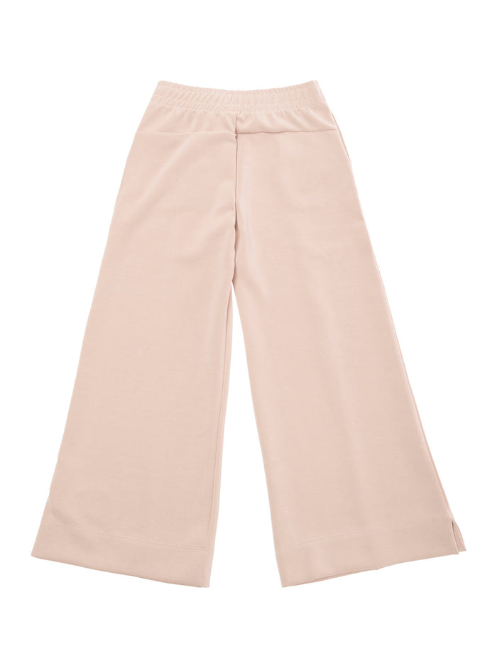 Pink Pants With Elastic Waistband And Logo Patch Fabric Woman Polyester Trousers
