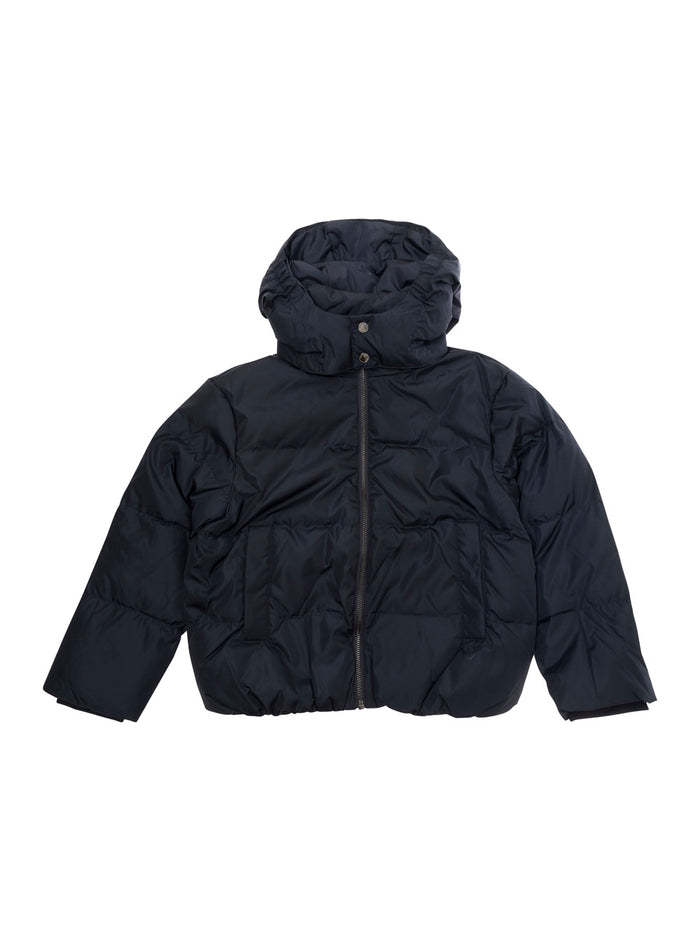 Blue Hooded Down Jacket With Logo Tech Fabric Boy Blu Polyamide