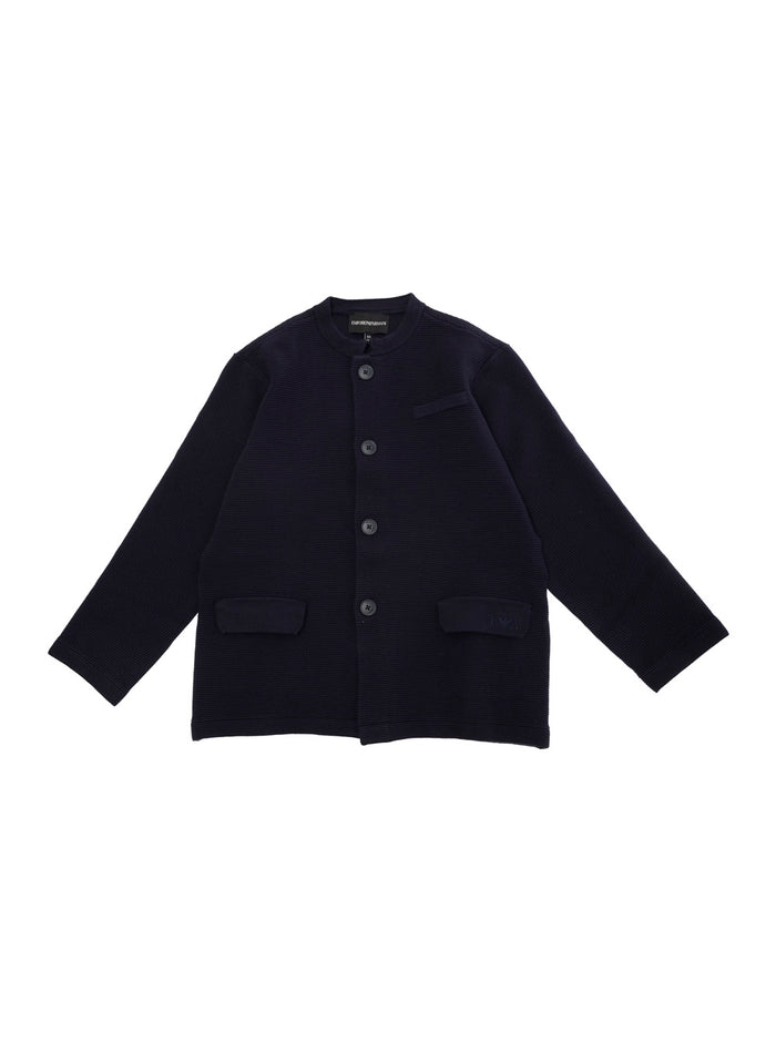 Blue Crewneck Jacket With Logo Embroidery On The Front Viscose Blend Boy Blu Blazers