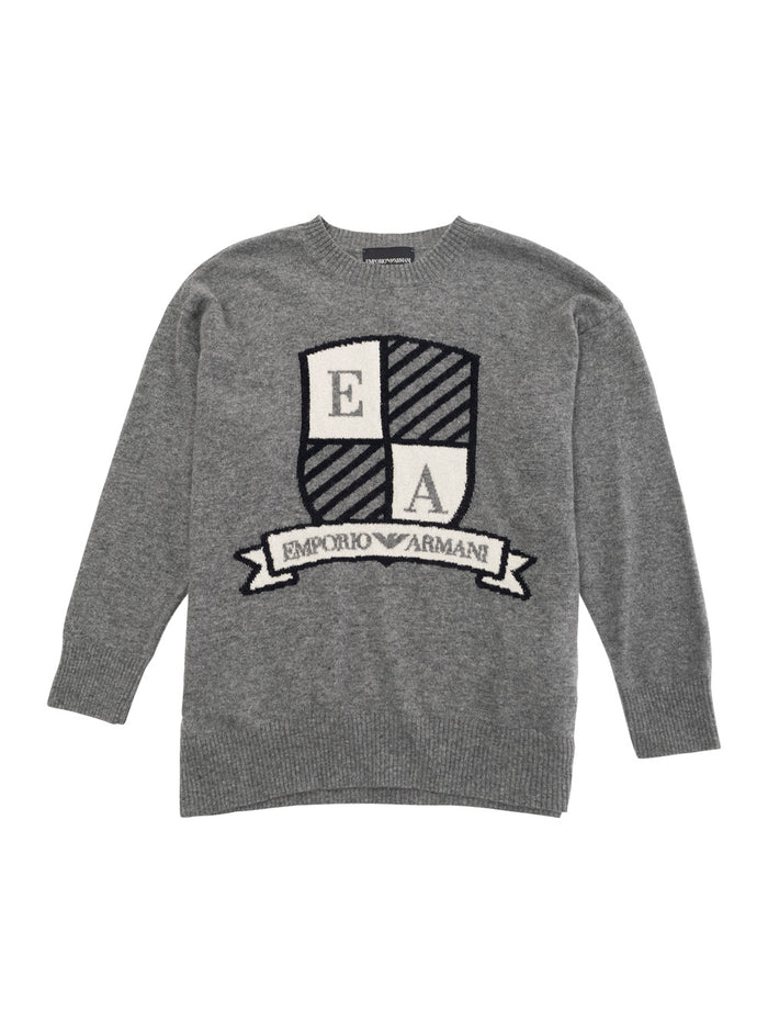 Grey Sweater With Logo Crest Wool And Cashmere Blend Boy Viscose Jersey