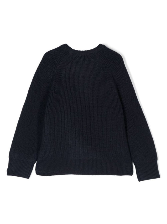 Black Sweater With Logo Embroidery Ribbed Wool Blend Boy Blu Jersey
