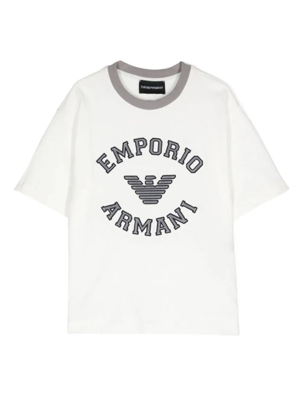 White Crewneck T-Shirt With Maxi Logo Print On The Front Cotton Boy Tshirts And Polo Shirts