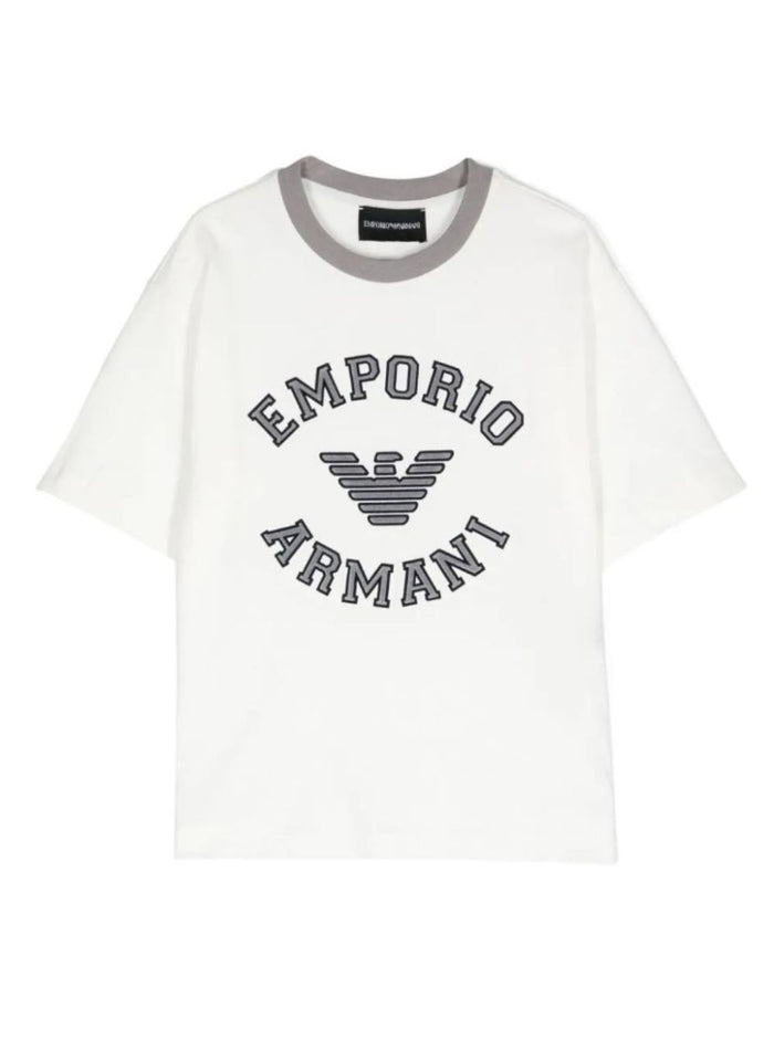 White Crewneck T-Shirt With Maxi Logo Print On The Front Cotton Boy Tshirts And Polo Shirts