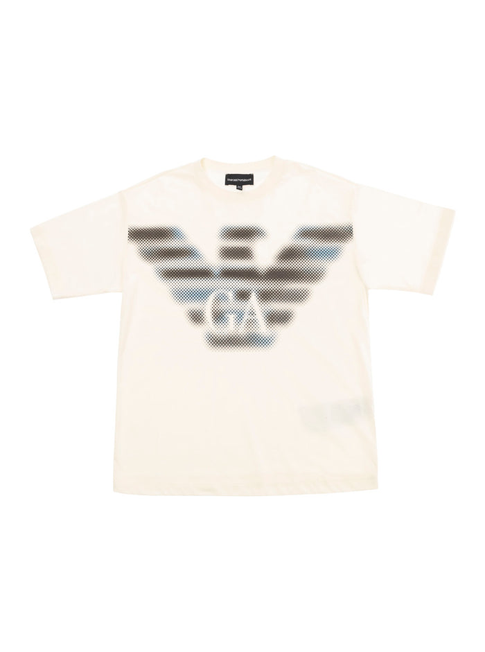White T-Shirt With Faded Logo Print Cotton Boy Tshirts And Polo Shirts