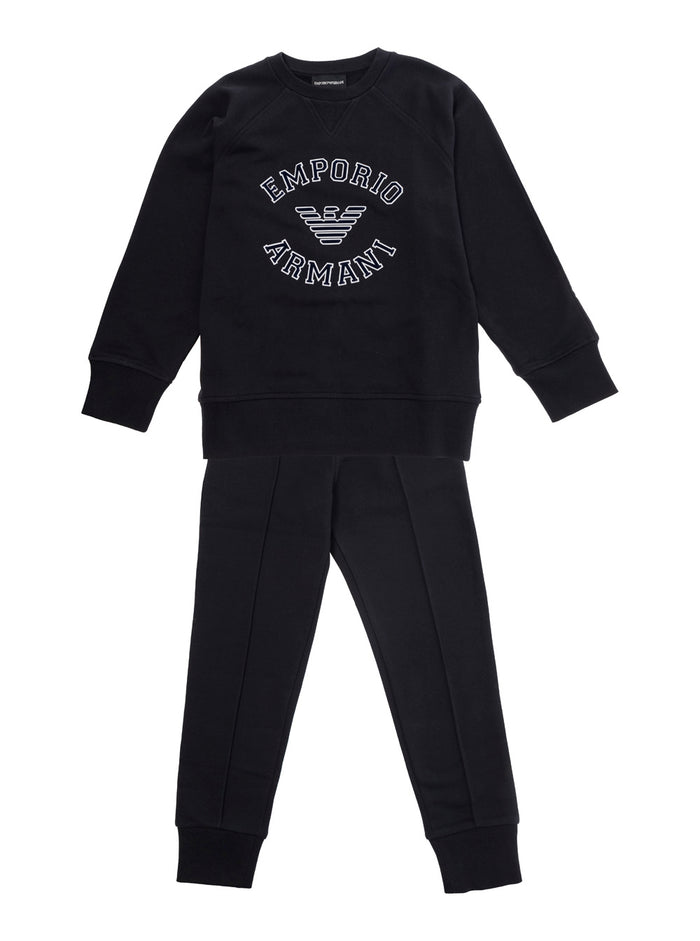 Black Tracksuit With Logo Lettering Print Cotton Boy Blu Polyester Suits