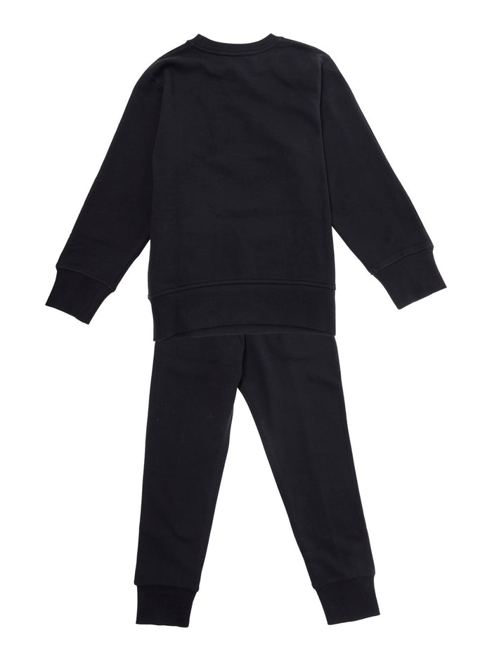 Black Tracksuit With Logo Lettering Print Cotton Boy Blu Polyester Suits