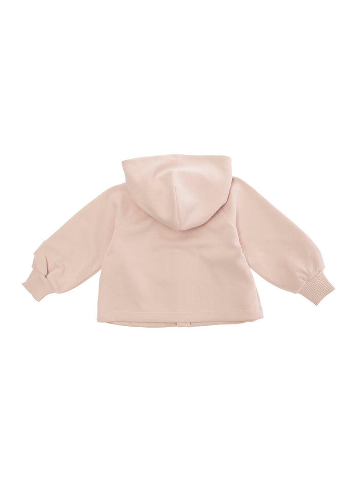Pink Jacket With Hood And Logo Patch On The Sleeve Tech Fabric Stretch Girl