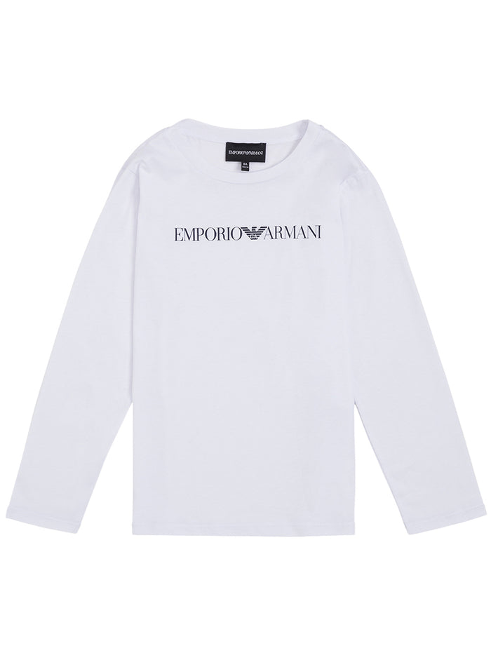 Long-Sleeved White Cotton T-Shirt With Logo Print Tshirts And Polo Shirts
