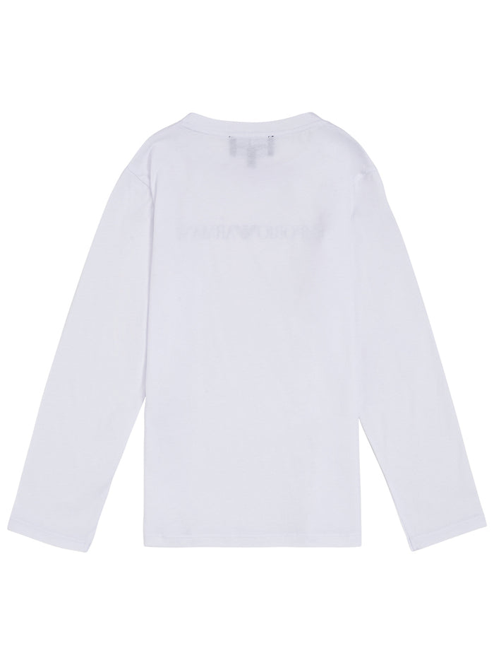 Long-Sleeved White Cotton T-Shirt With Logo Print Tshirts And Polo Shirts