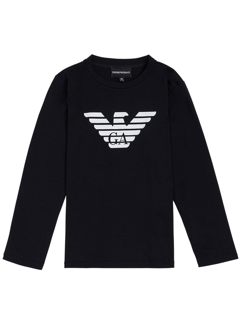 Long-Sleeved Blue Cotton T-Shirt With Logo Print Black Tshirts And Polo Shirts