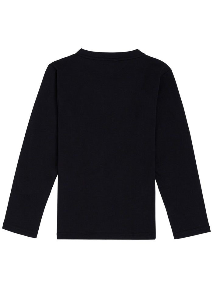 Long-Sleeved Blue Cotton T-Shirt With Logo Print Black Tshirts And Polo Shirts