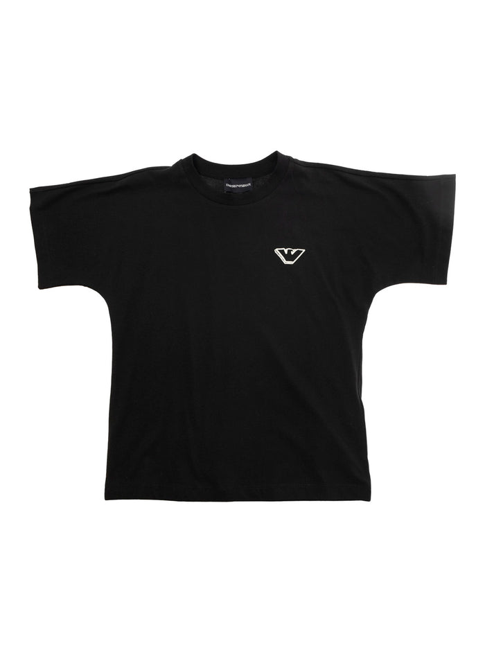 Black Crewneck T-Shirt With Contrasting Logo Print Cotton Boy Tshirts And Polo Shirts