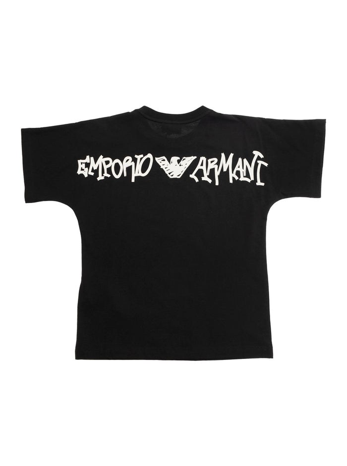Black Crewneck T-Shirt With Contrasting Logo Print Cotton Boy Tshirts And Polo Shirts